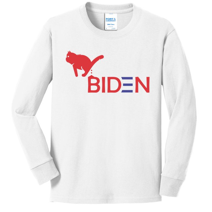 My Cat Hates Biden Funny Anti Biden Kids Long Sleeve Shirt