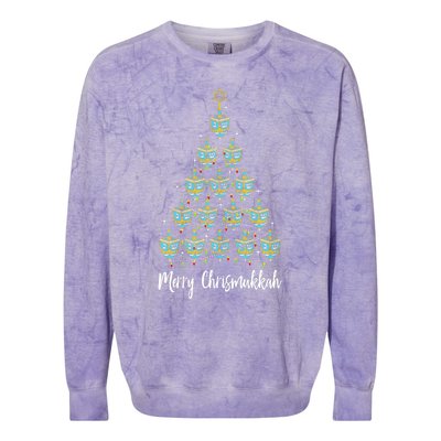 Merry Chrismukkah Hanukkah Dreidel Christmas Tree Chanukah Colorblast Crewneck Sweatshirt