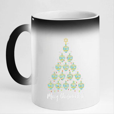 Merry Chrismukkah Hanukkah Dreidel Christmas Tree Chanukah 11oz Black Color Changing Mug