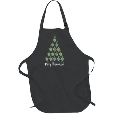 Merry Chrismukkah Hanukkah Dreidel Christmas Tree Chanukah Full-Length Apron With Pockets