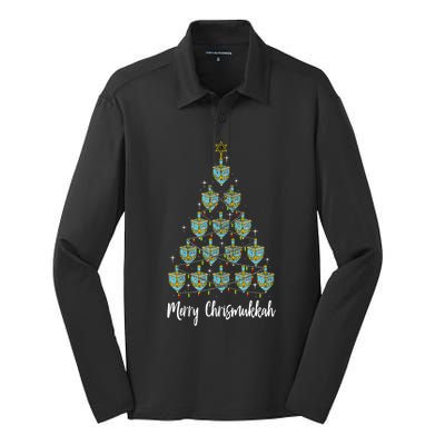 Merry Chrismukkah Hanukkah Dreidel Christmas Tree Chanukah Silk Touch Performance Long Sleeve Polo