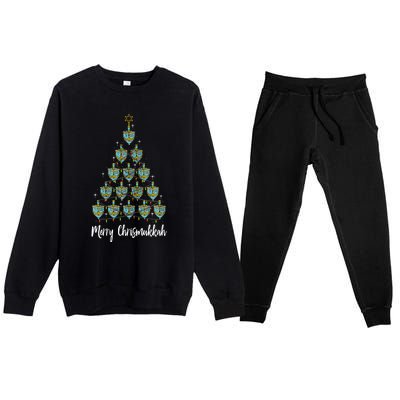 Merry Chrismukkah Hanukkah Dreidel Christmas Tree Chanukah Premium Crewneck Sweatsuit Set