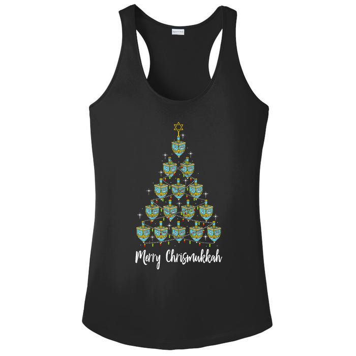 Merry Chrismukkah Hanukkah Dreidel Christmas Tree Chanukah Ladies PosiCharge Competitor Racerback Tank