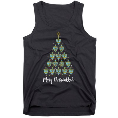 Merry Chrismukkah Hanukkah Dreidel Christmas Tree Chanukah Tank Top