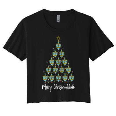 Merry Chrismukkah Hanukkah Dreidel Christmas Tree Chanukah Women's Crop Top Tee