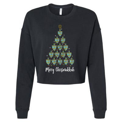 Merry Chrismukkah Hanukkah Dreidel Christmas Tree Chanukah Cropped Pullover Crew