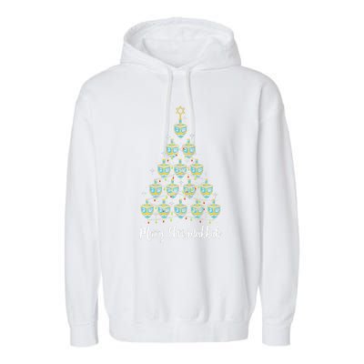 Merry Chrismukkah Hanukkah Dreidel Christmas Tree Chanukah Garment-Dyed Fleece Hoodie