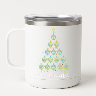 Merry Chrismukkah Hanukkah Dreidel Christmas Tree Chanukah 12 oz Stainless Steel Tumbler Cup