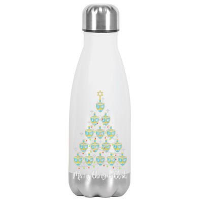 Merry Chrismukkah Hanukkah Dreidel Christmas Tree Chanukah Stainless Steel Insulated Water Bottle