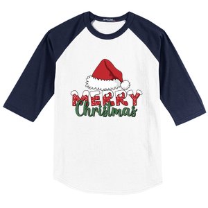 Merry Christmas Hat Holiday Season Winter Vibes Christmas Gift Baseball Sleeve Shirt