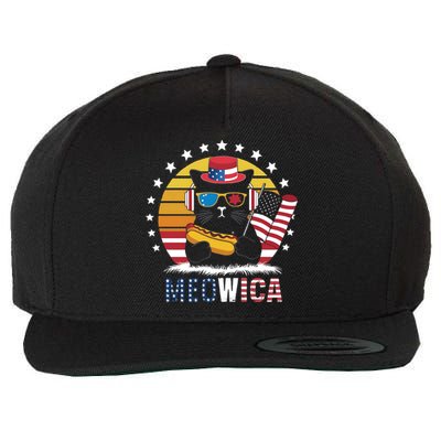 Meowica Cat Hotdog Flag 4th Of July Usa Patriotic Mousic Gift Wool Snapback Cap