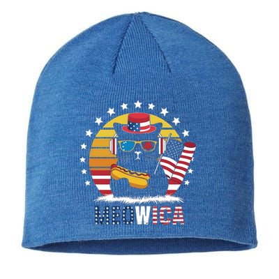 Meowica Cat Hotdog Flag 4th Of July Usa Patriotic Mousic Gift Sustainable Beanie