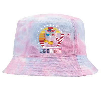 Meowica Cat Hotdog Flag 4th Of July Usa Patriotic Mousic Gift Tie-Dyed Bucket Hat