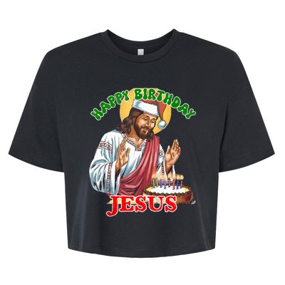 Merry Christmas Happy Birthday Jesus Funny Christian Holiday Bella+Canvas Jersey Crop Tee