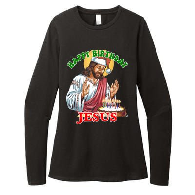 Merry Christmas Happy Birthday Jesus Funny Christian Holiday Womens CVC Long Sleeve Shirt