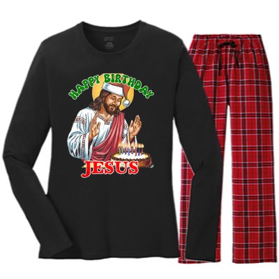 Merry Christmas Happy Birthday Jesus Funny Christian Holiday Women's Long Sleeve Flannel Pajama Set 