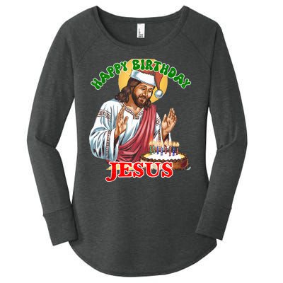 Merry Christmas Happy Birthday Jesus Funny Christian Holiday Women's Perfect Tri Tunic Long Sleeve Shirt