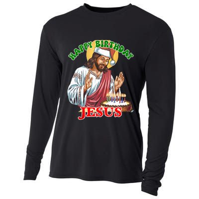 Merry Christmas Happy Birthday Jesus Funny Christian Holiday Cooling Performance Long Sleeve Crew