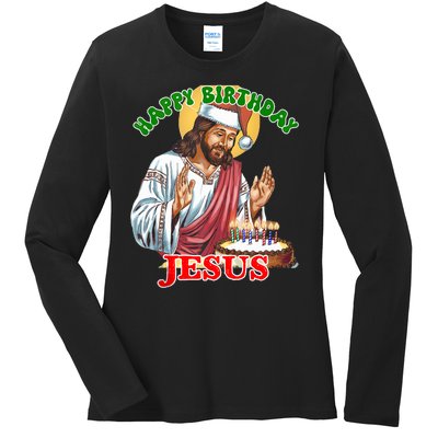 Merry Christmas Happy Birthday Jesus Funny Christian Holiday Ladies Long Sleeve Shirt