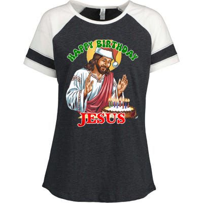 Merry Christmas Happy Birthday Jesus Funny Christian Holiday Enza Ladies Jersey Colorblock Tee