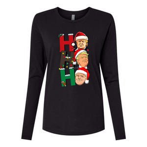 Merry Christmas Ho Ho Ho Trump Santa Light Christmas Womens Cotton Relaxed Long Sleeve T-Shirt