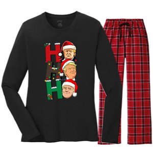 Merry Christmas Ho Ho Ho Trump Santa Light Christmas Women's Long Sleeve Flannel Pajama Set 