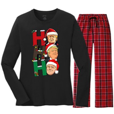 Merry Christmas Ho Ho Ho Trump Santa Light Christmas Women's Long Sleeve Flannel Pajama Set 