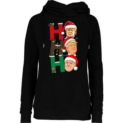 Merry Christmas Ho Ho Ho Trump Santa Light Christmas Womens Funnel Neck Pullover Hood