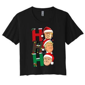 Merry Christmas Ho Ho Ho Trump Santa Light Christmas Women's Crop Top Tee