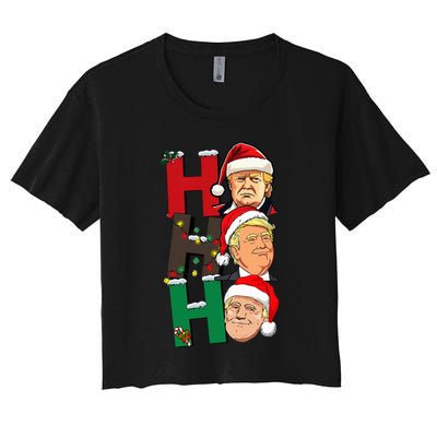 Merry Christmas Ho Ho Ho Trump Santa Light Christmas Women's Crop Top Tee