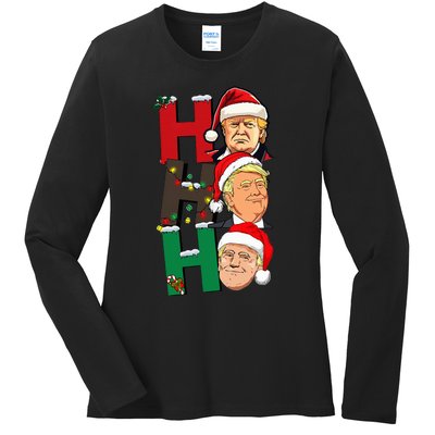 Merry Christmas Ho Ho Ho Trump Santa Light Christmas Ladies Long Sleeve Shirt