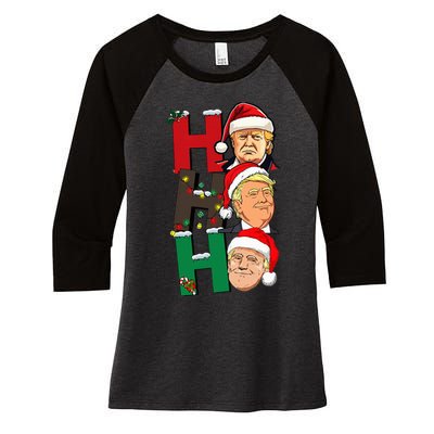 Merry Christmas Ho Ho Ho Trump Santa Light Christmas Women's Tri-Blend 3/4-Sleeve Raglan Shirt