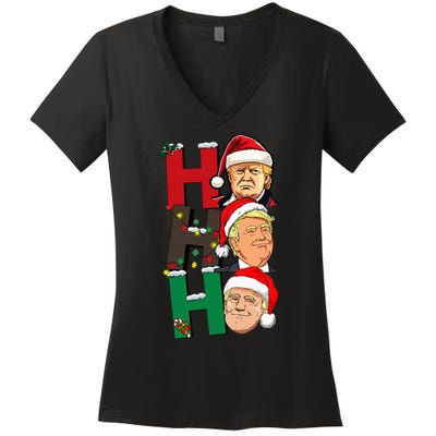 Merry Christmas Ho Ho Ho Trump Santa Light Christmas Women's V-Neck T-Shirt