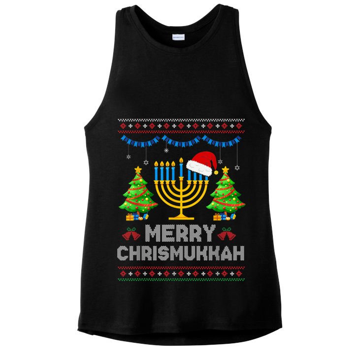 Merry Chrismukkah Happy Hanukkah Christmas Santa Hat Menorah Ladies PosiCharge Tri-Blend Wicking Tank