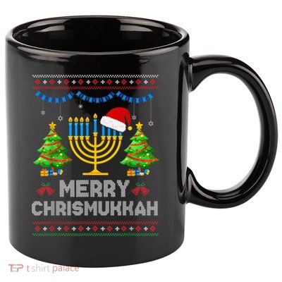 Merry Chrismukkah Happy Hanukkah Christmas Santa Hat Menorah 11oz C Handle Ceramic Mug