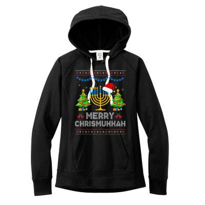 Merry Chrismukkah Happy Hanukkah Christmas Santa Hat Menorah Women's Fleece Hoodie