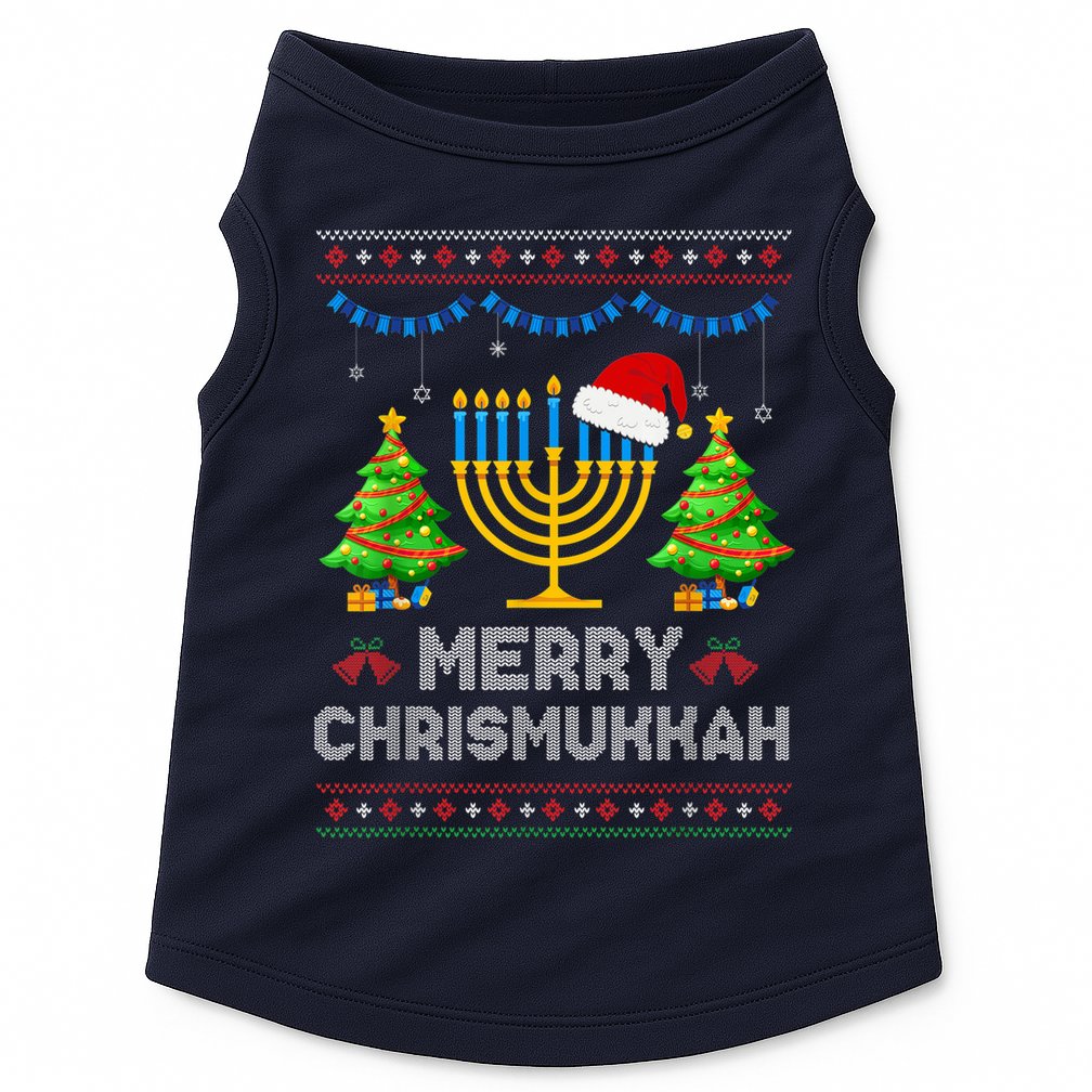 Merry Chrismukkah Happy Hanukkah Christmas Santa Hat Menorah Doggie Tank