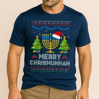 Merry Chrismukkah Happy Hanukkah Christmas Santa Hat Menorah Cooling Performance Crew T-Shirt
