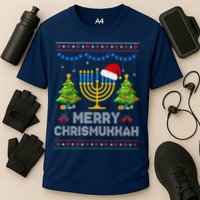 Merry Chrismukkah Happy Hanukkah Christmas Santa Hat Menorah Cooling Performance Crew T-Shirt