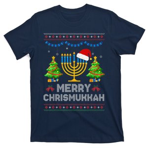 Merry Chrismukkah Happy Hanukkah Christmas Santa Hat Menorah T-Shirt