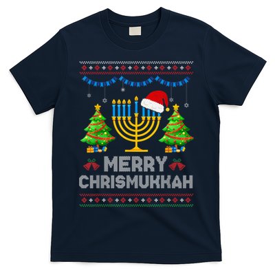 Merry Chrismukkah Happy Hanukkah Christmas Santa Hat Menorah T-Shirt