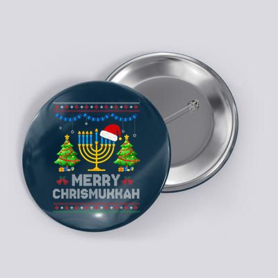 Merry Chrismukkah Happy Hanukkah Christmas Santa Hat Menorah Button