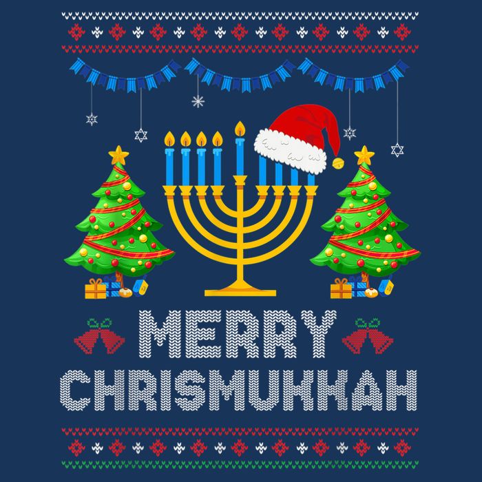 Merry Chrismukkah Happy Hanukkah Christmas Santa Hat Menorah Button