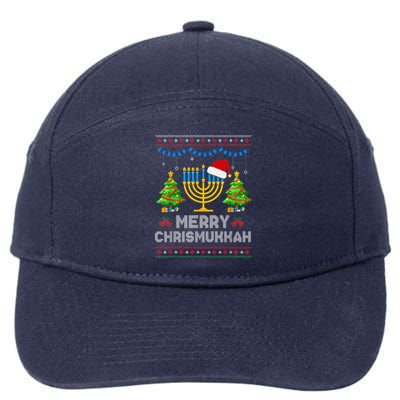 Merry Chrismukkah Happy Hanukkah Christmas Santa Hat Menorah 7-Panel Snapback Hat