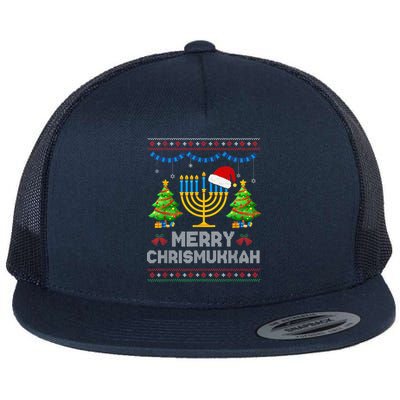 Merry Chrismukkah Happy Hanukkah Christmas Santa Hat Menorah Flatbill Hat