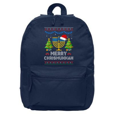 Merry Chrismukkah Happy Hanukkah Christmas Santa Hat Menorah 16 in Basic Backpack