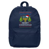 Merry Chrismukkah Happy Hanukkah Christmas Santa Hat Menorah 16 in Basic Backpack