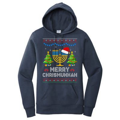 Merry Chrismukkah Happy Hanukkah Christmas Santa Hat Menorah Women's Pullover Hoodie
