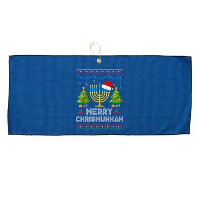 Merry Chrismukkah Happy Hanukkah Christmas Santa Hat Menorah Large Microfiber Waffle Golf Towel