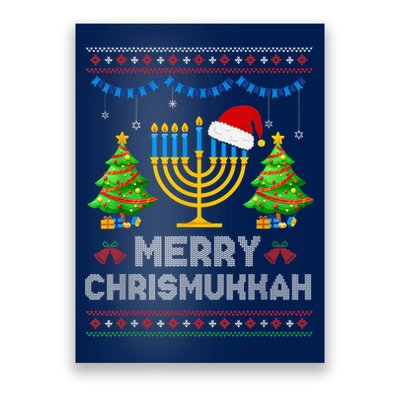 Merry Chrismukkah Happy Hanukkah Christmas Santa Hat Menorah Poster